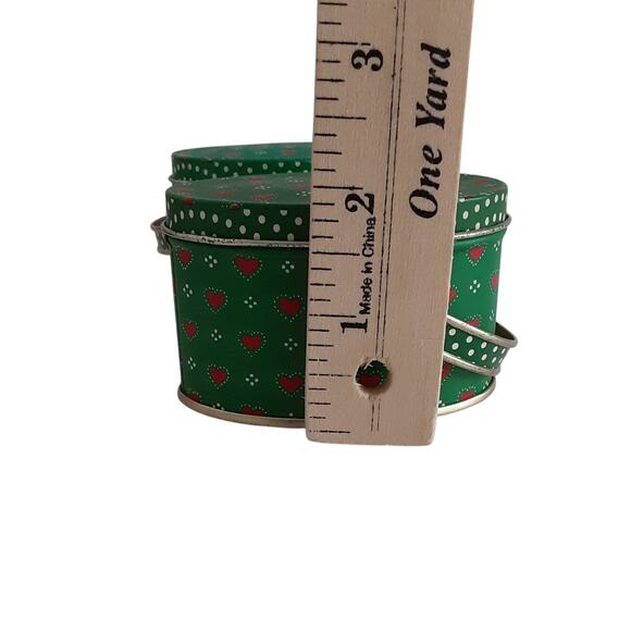 Vintage Dept 56 Christmas Mini Tin Containers Handled Green Set of 2 Holiday - Picture 8 of 8